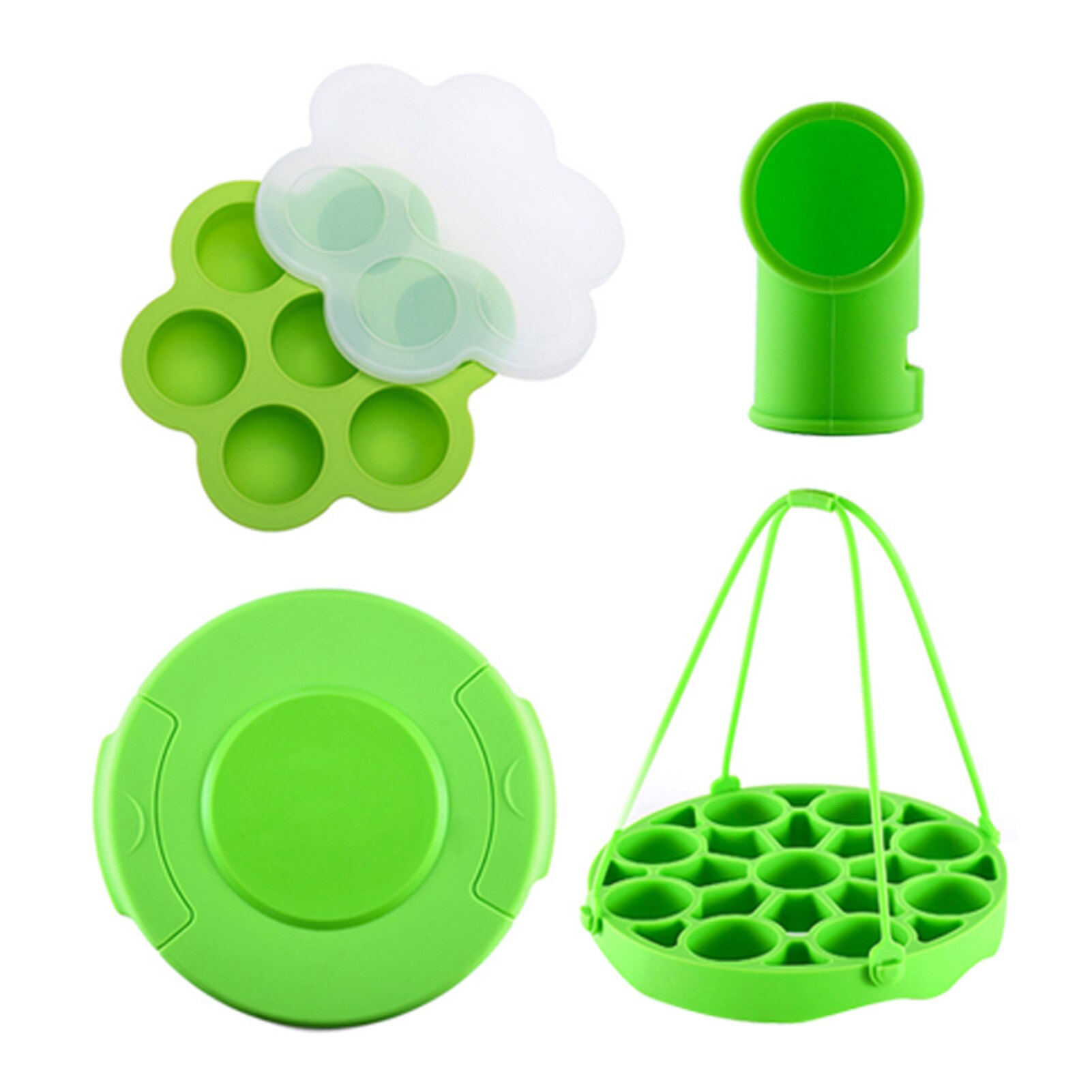 4 stk / sæt køkken silikone med låg dampet æg rack hjem udluftningsventil værktøj forsegling trykkoger tilbehør løfter sikkert: Grøn