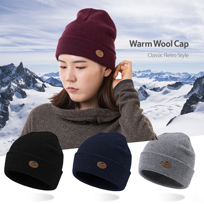 Naturehike-gorro cálido de lana para exteriores, gorro grueso de protección contra el frío, para invierno, montañismo y senderismo, NH19FS029