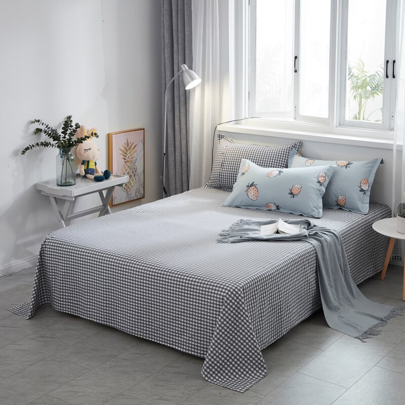 1pc Plaid Cotton Bed Sheet Black White Flat Sheet Bed Linen Bed Spread on The Bed King Queen Size Bed Cover No Pillowcase