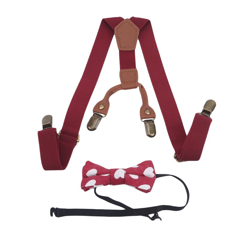 Soild farve børn bælte bowtie sæt baby drenge piger seler clip-on y-back seler butterfly elastisk børn justerbar: Rød