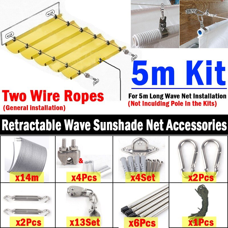 Width 1M HDPE Telescopic Wave Sun Shade Net Balcony Terrace Sun Shelter Garden Pergolas Canopy Outdoor Swimming Pool Awning