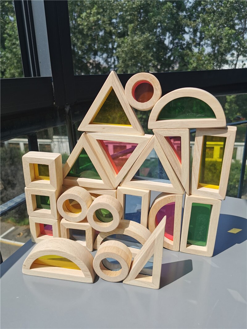 24 stücke freundlicher Feste Gummi Holz Acryl Buliding Blöcke Sensorischen Regenbogen Blöcke Stapeln Kreative Pädagogisches Spielzeug