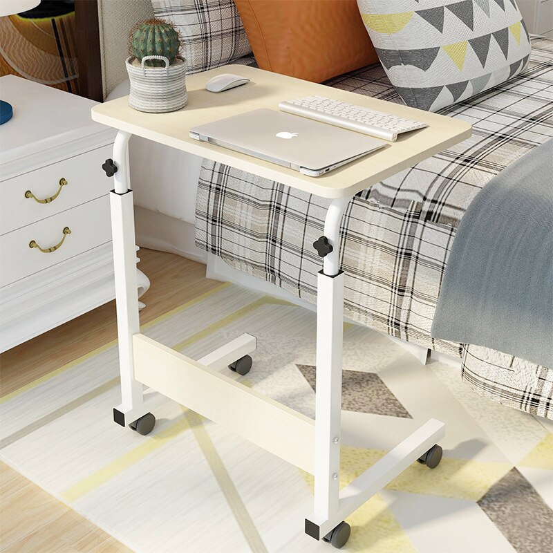 Household lifting adjustable bedside laptop desk with pulleys movable bedside high laptop stand tray table: D 60x40cm