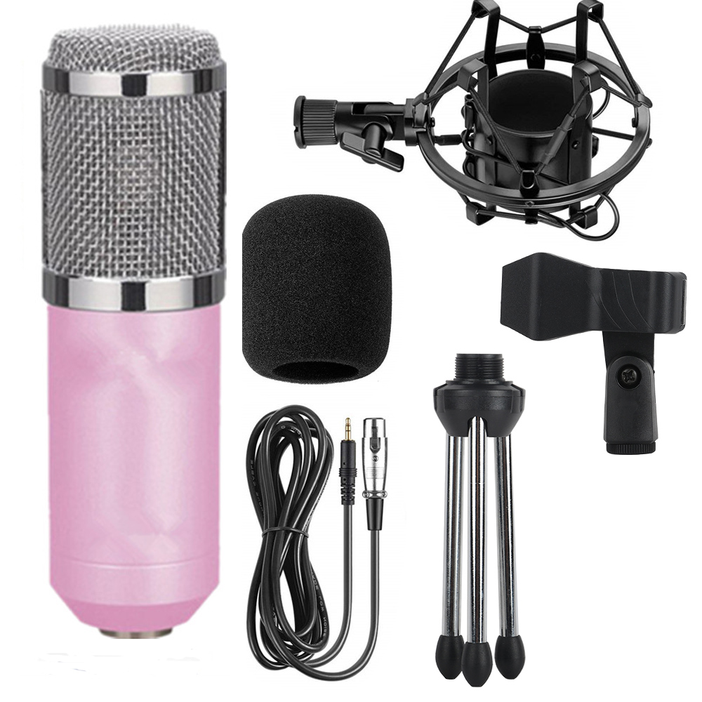 Micrófono electrónico de ordenador Gevo BM800, condensador de trípode de investigación de micrófono de 3,5mm con cable, karaoke portátil: Rojo