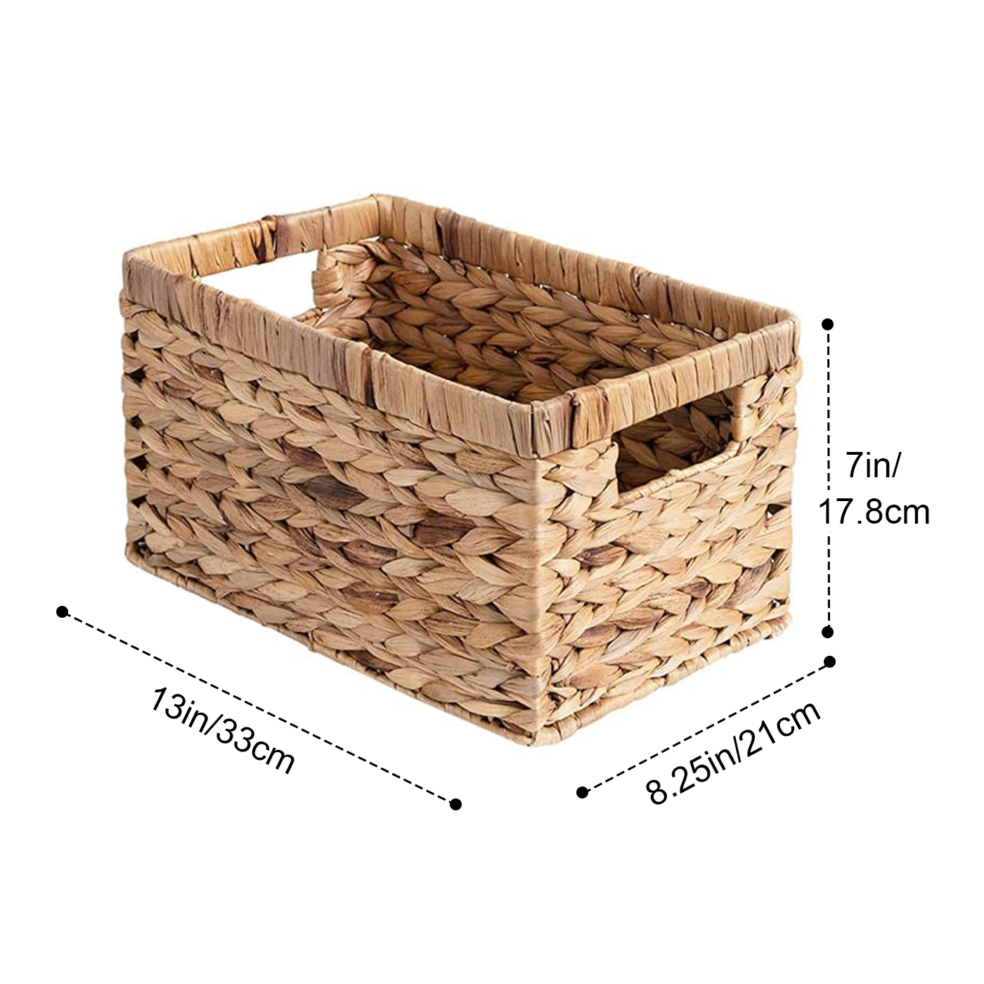 Bathroom Accessories Organizer Storage Baskets Water Hyacinth Cosmetic Makeup Wicker Wooden Handles Hand-Woven Kitchen Organizer: Hyacinth Squared
