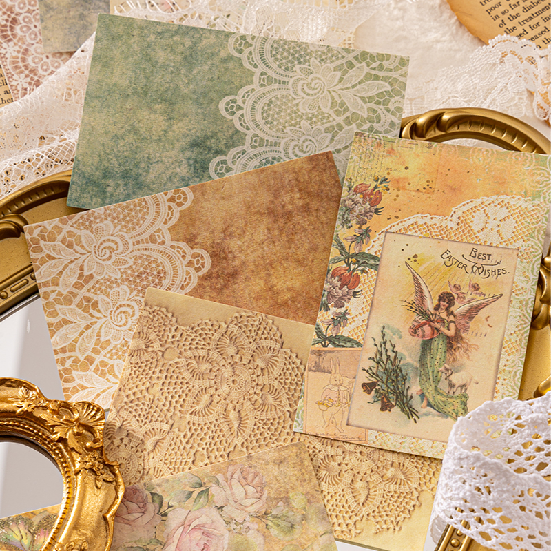 Papel decorativo de encaje Vintage de 30 piezas, material para álbum de recortes, papel de fondo hecho a mano, suministros de artesanía Retro