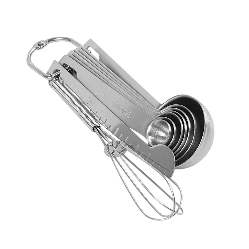 Set van 10 lepels en maatbekers van roestvrij staal met handvatten & 9 stapelbare maatlepels, maatbeker van roestvrij staal