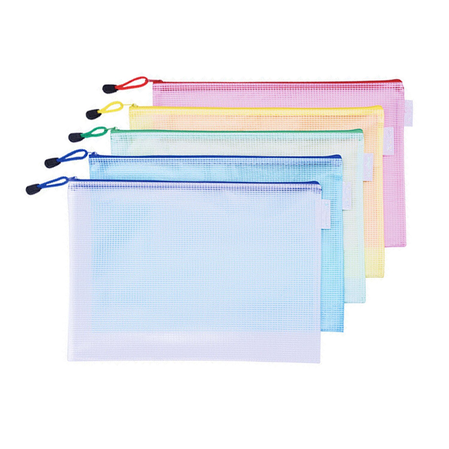 5pcs A4 Document Folder Mesh Documents Paper File Storage File Organizer with Zipper for Office School Students Supplies: 5pcs A4