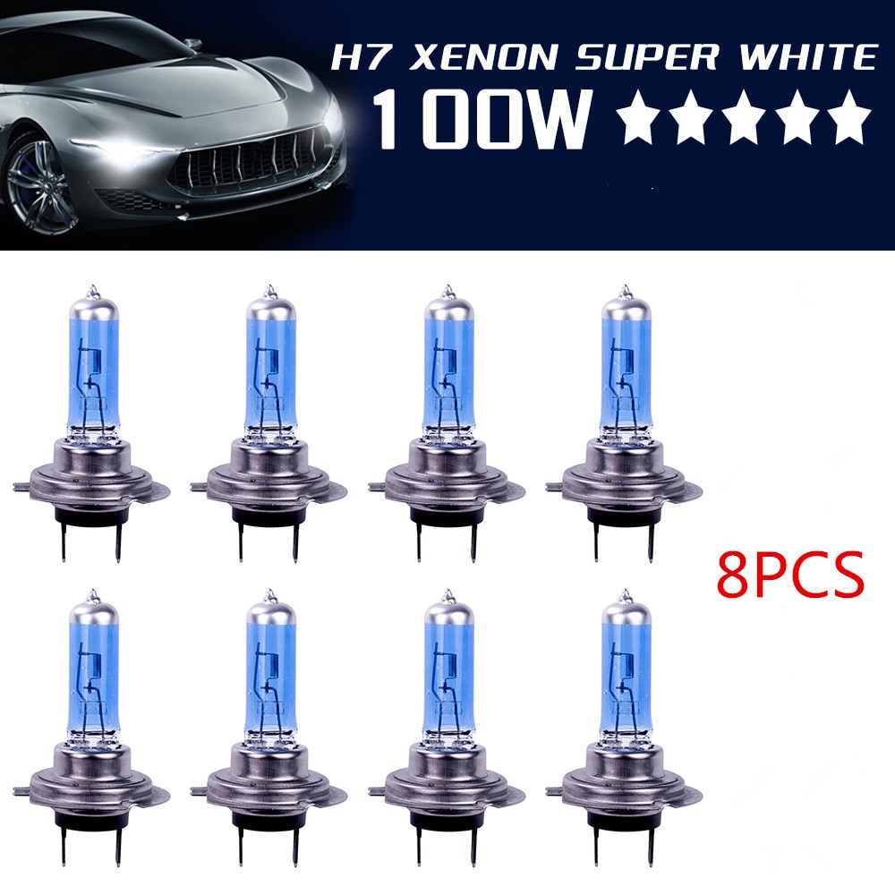 Luces antiniebla blancas brillantes H7, bombillas halógenas de 100W y 12V, faro delantero para coche, accesorios para coche, luz de estacionamiento: 8PCS