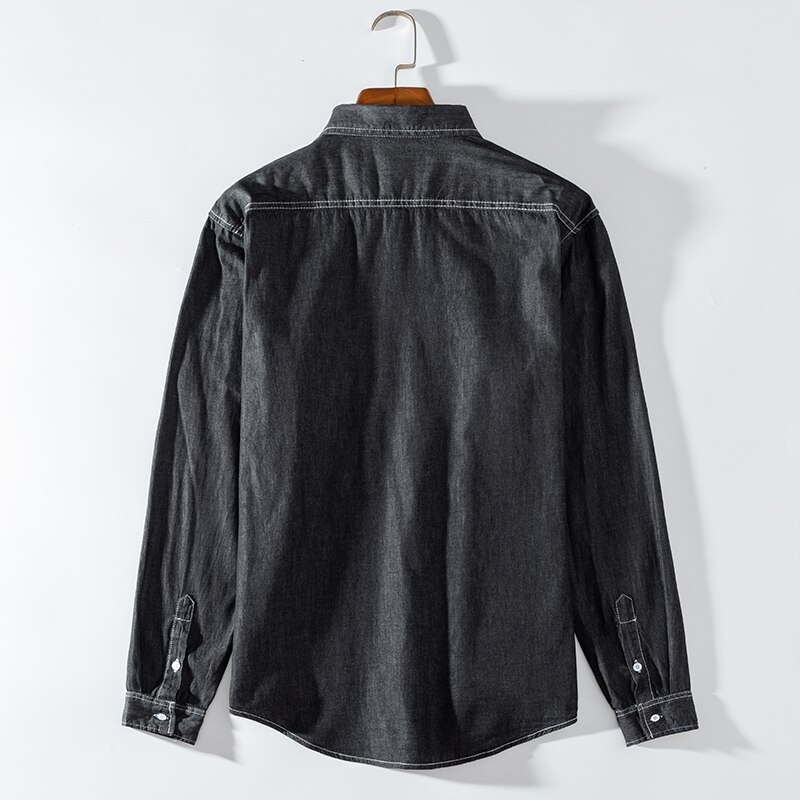 Spring Autumn Men's Long-sleeved Denim Shirt 100% Cotton Thin Solid Color Denim Clothing Summer Casual Jackets Tops