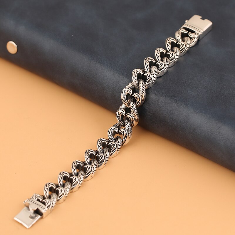 RetroSen-pulsera de plata de estilo grueso para hombre, pulsera Hipster de estilo Chino Coreano, con personalidad, , cadena de tanque