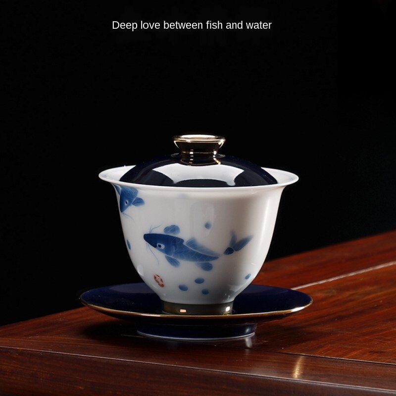 Taza De cerámica para té Gai Wan Cha pintada a mano, tetera De té Kung Fu, tazón Sancai De porcelana De cáscara De huevo, Sopera De CeramicaGaiwan: Cover bowl E
