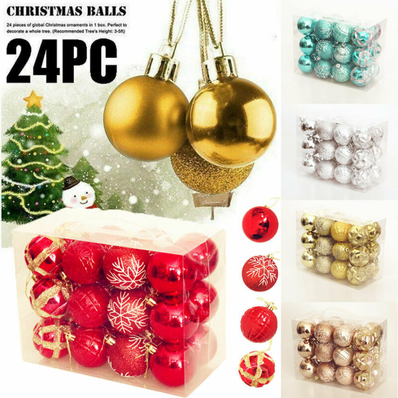 24 stuks Glitter Kerstballen Xmas Tree Ornament Bal Kerst Decoratieve Kerst Bal Ornamenten 60 mm