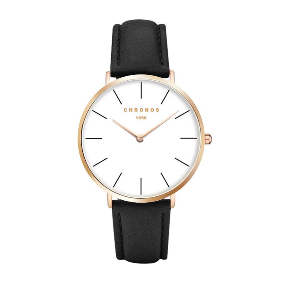 Chronos 1898 Mannen Vrouwen Simple Quartz Horloge Case Unisex Paar Lederen Horloges Grote Analoge Gezicht Bruin Zwart Montre Femme
