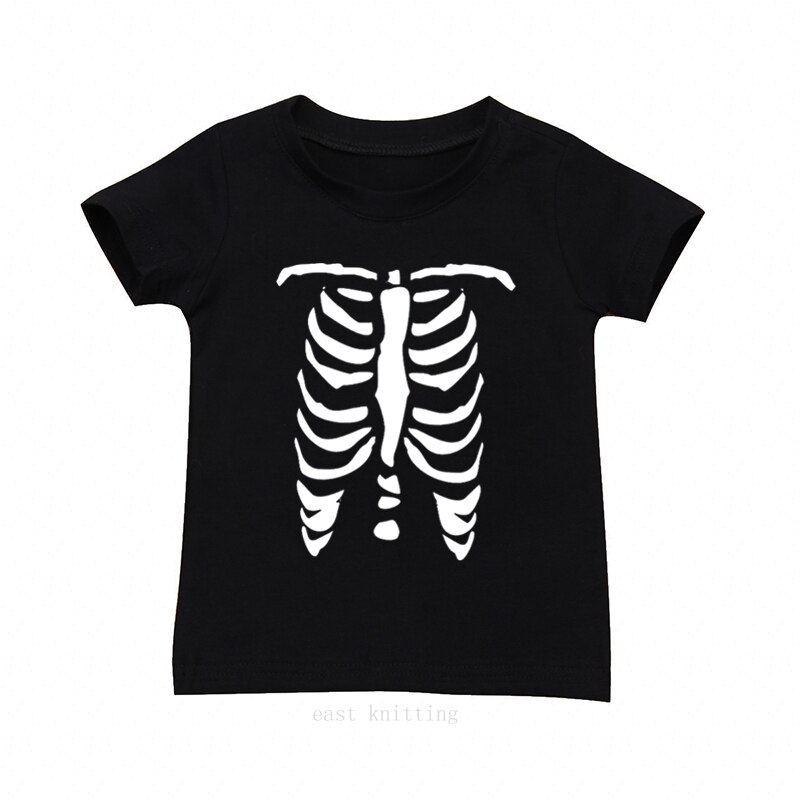 Skelet t-shirt voor kids Baby Boy Korte Mouw Casual T-shirt Tops Tee Kind Halloween Ribbenkast Outfit: green / 4T