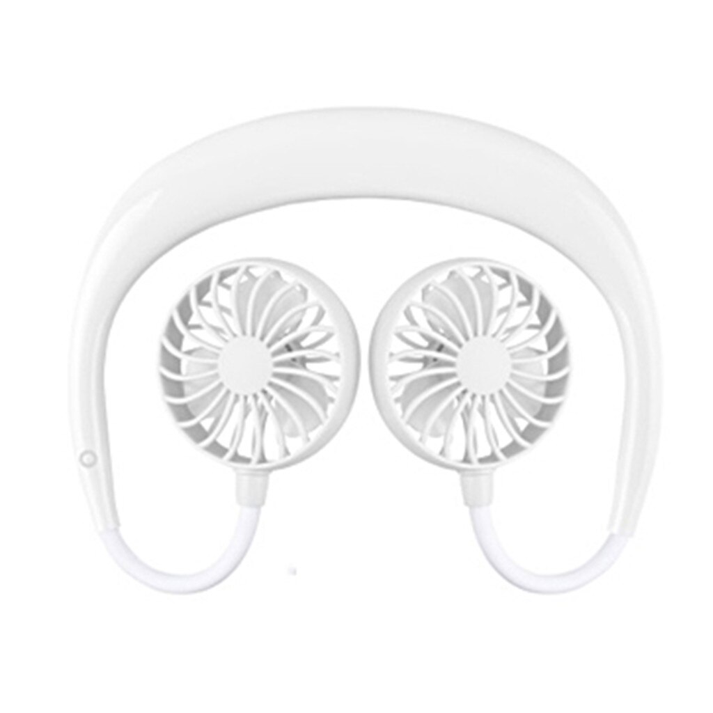Fan Mini Portable USB Rechargeable Neckband Lazy Neck Hanging Style Dual Cooling Fans Gadget Inteligente#20: White