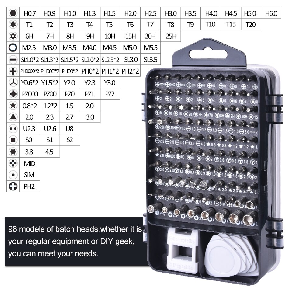 Qsupokey 115in 1 skruvmejsel uppsättning skruvmejsel bit uppsättning multifunktion precision mobiltelefon reparationsenhet handverktyg