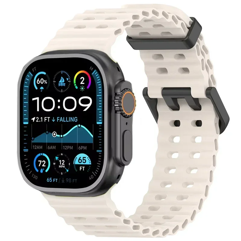Bracelet en Silicone Souple pour Apple Watch Ultra 2/1, Confortable et Respirant, 49mm 10 46mm 9 8 7 45mm IWatch 6 5 4 SE 44mm: BEIGE / 14mm