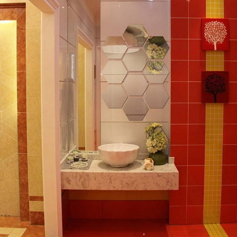 Autocollants muraux 3D en forme de nid d'abeille, 12 pièces, miroir acrylique, décoration de chambre à coucher, décoration de la maison