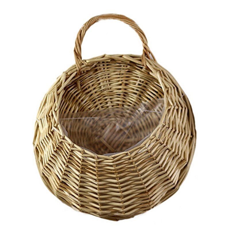 Håndlavet flettet rattan blomsterkurv rattan vase kurv hængende vas væg dekoration opbevaringsbeholder plante kurv til haven: B