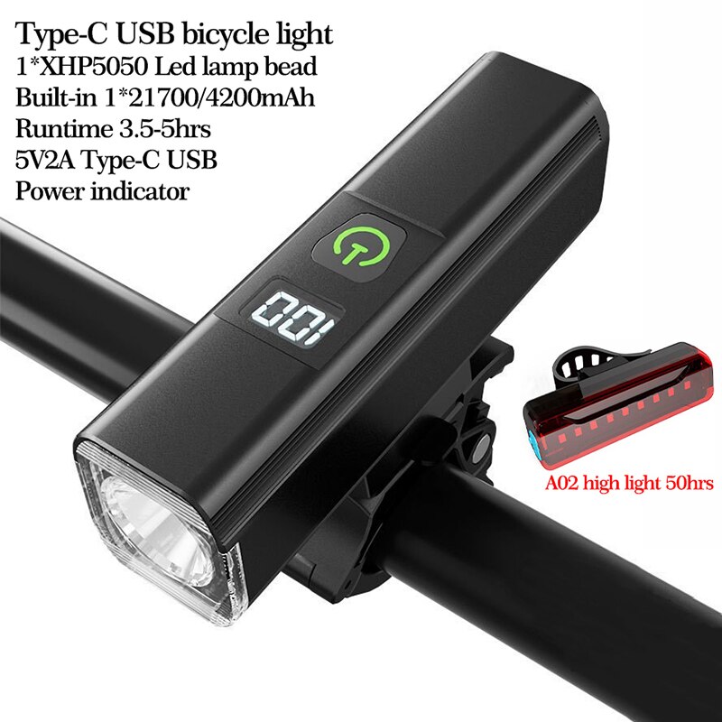 Type-C Usb Fiets Led Verlichting Ingebouwde 21700Mah 4200Mah Racefiets Lamp Waterdicht Mountain Cycle koplamp Rijden Accessoires: QB106-A02 50hrs