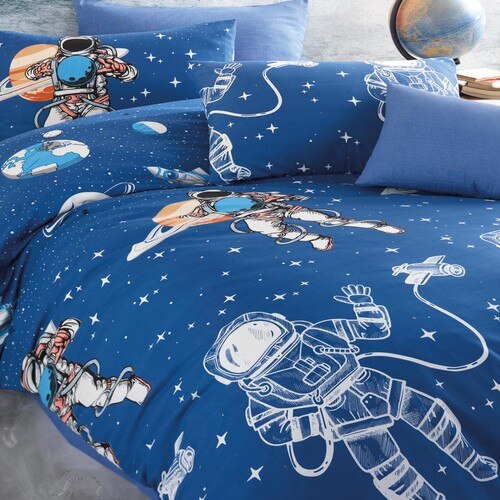 Astro Blauw Enkele Dekbedovertrek Set Kids Alien Maan