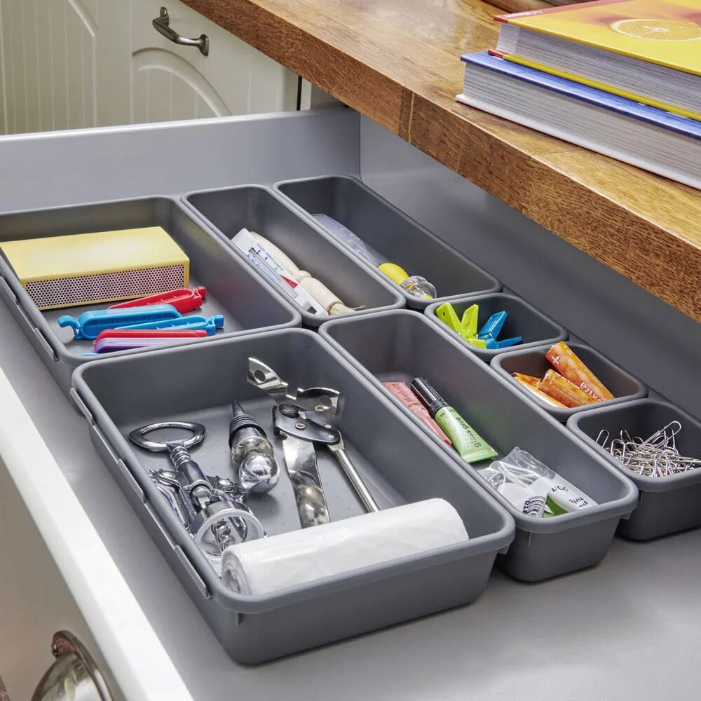 8Pcs Cluttery Drawer Organizers Storage Box Interlocking Narrow Bin Durable For Bathroom Office Multi-Purpose Table Organizer