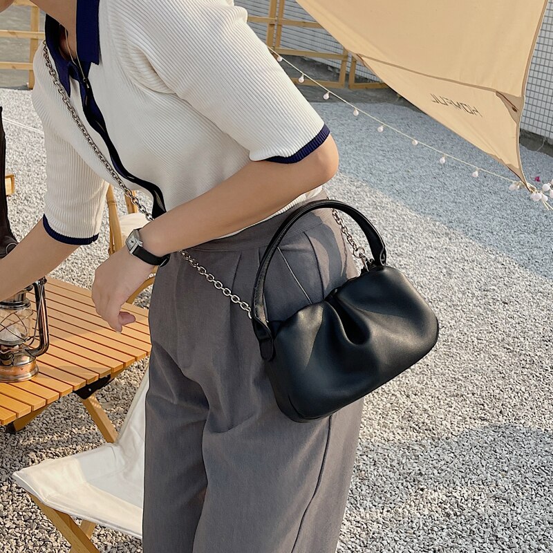 Women‘s Bags Female Small Plicated Handbags PU Leather Youth Shoulder Bag Ladies Chain Crossbody Phone Bag Whole: Black