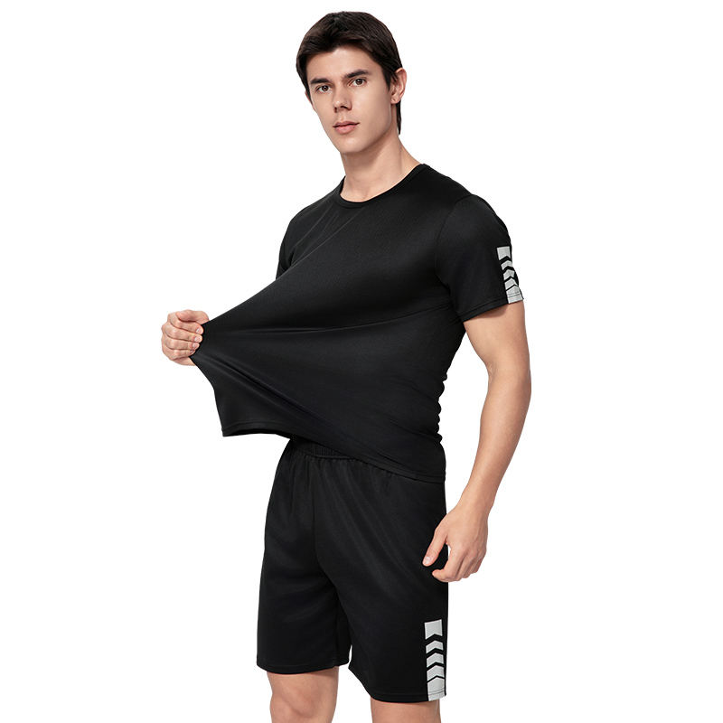 Costume d'été 2/6 pièces pour hommes, couleur unie, séchage rapide, sport de Fitness pour jeunes, respirant, manches courtes, décontracté, Joker, Short noir: XL / vert militaire