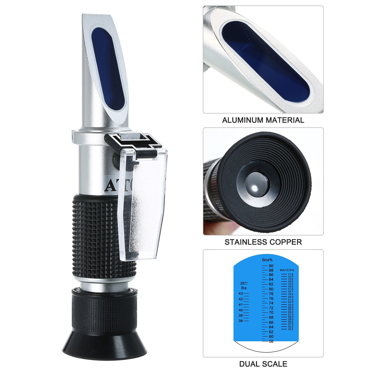 3-in-1 Honig Refraktometer für Honig Feuchtigkeit Brix & Glucose Brix Skala Palette Handheld Honig Feuchtigkeit Tester ATC Refraktometer