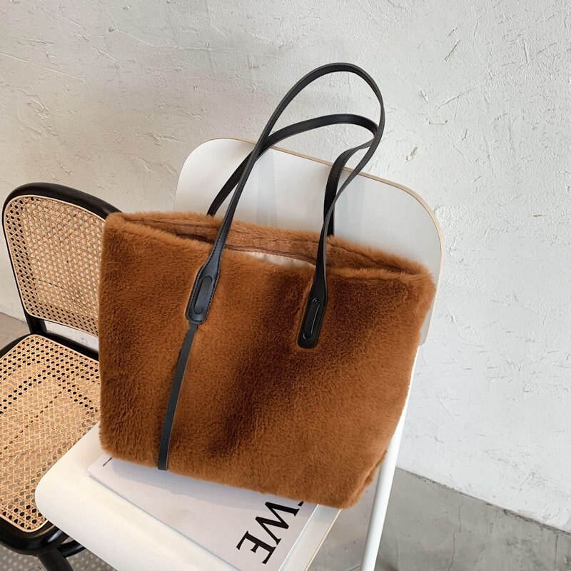 Borse a tracolla pelose per donna borse invernali borse e portamonete in morbida pelliccia sintetica morbida borsa a mano ad alta capacità da donna 6527: Caffè