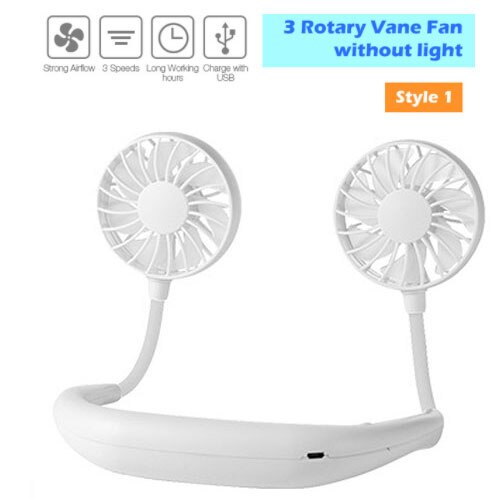 Ventilateur portable usb, ventilateur froid, mains libres, ventilateur de cou suspendu, mini ventilateur de sport rechargeable, 3- vitesses réglables, double ventilateur de cou pour la maison et le bureau: 1rd blancs