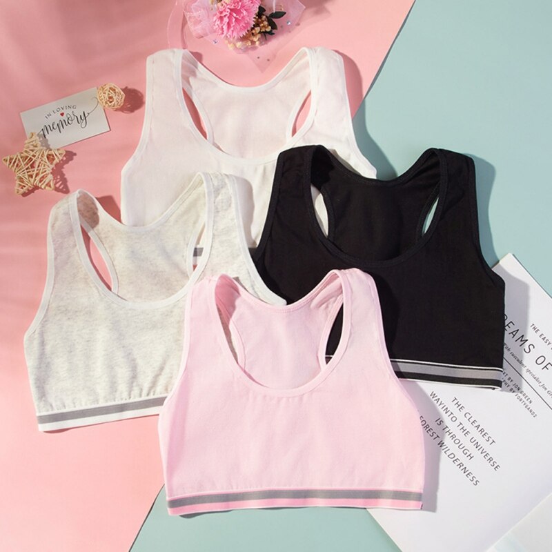 Bobora 4pcs/set Cute Girls Training Bra Crop Racerback Training Girls Seamless Bra Wireless Unpadded Bra Wide Shoulder Strap