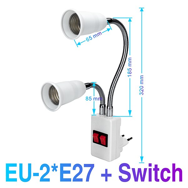 E27 flexibele lampvoeten, licht  ac85-265v verlengstukken, converter, aan/uit schakelaar, controle-led, lampadapter, houder, schroeffitting, eu/us-stekker: 2 e 27- wg-s-eu