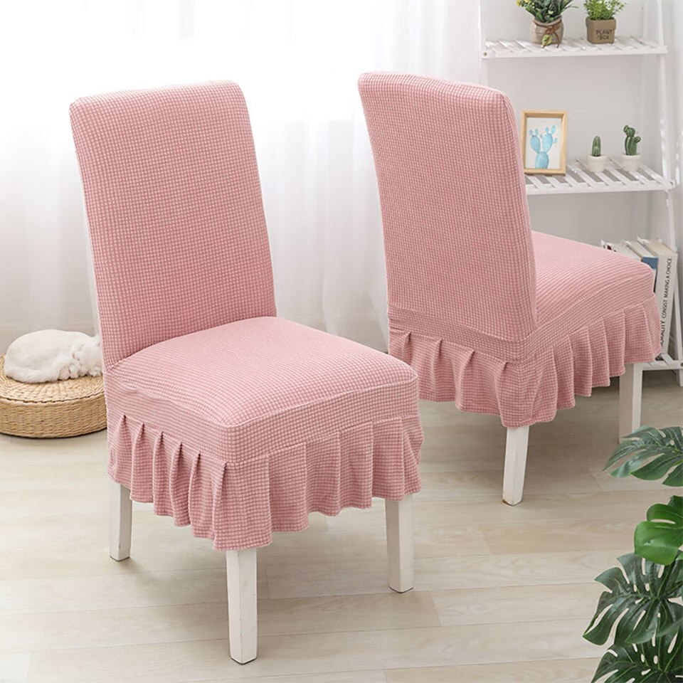 Super Soft Polar Fleece Fabric Skirt Style Chair Cover Elastic Chair Covers Spandex For Kitchen/Wedding Chair Covers Dining Room: Pink