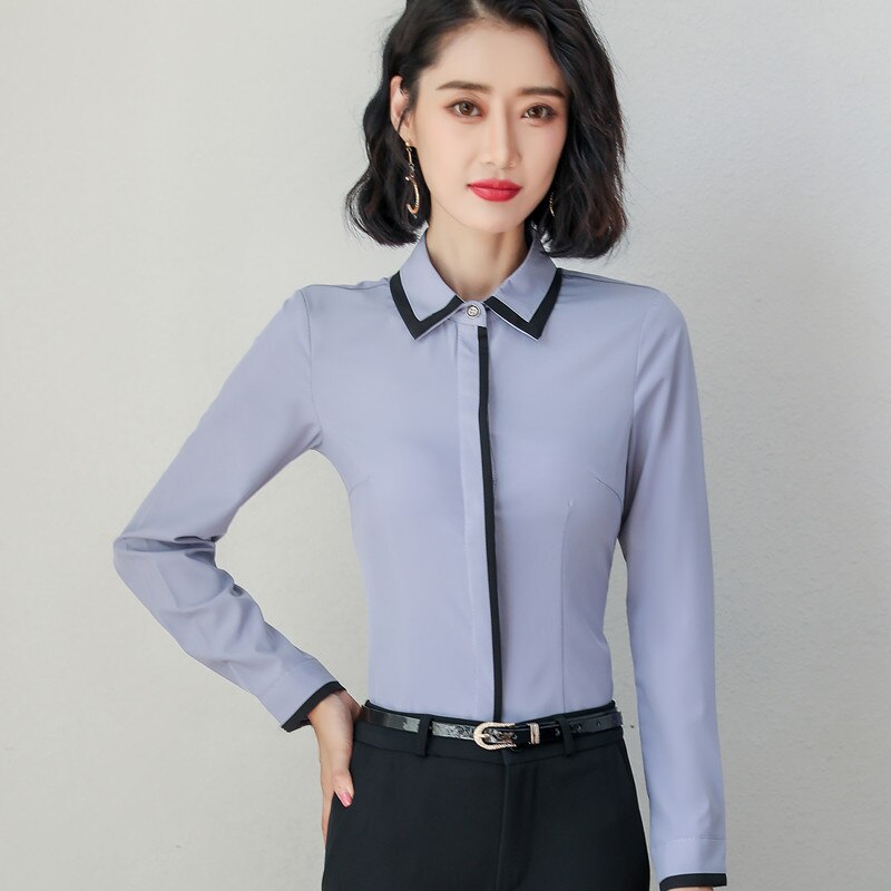 Tøj patchwork kvindeskjorte forår formel langærmet slim chiffon bluse kontor dame arbejdstøj plus size toppe