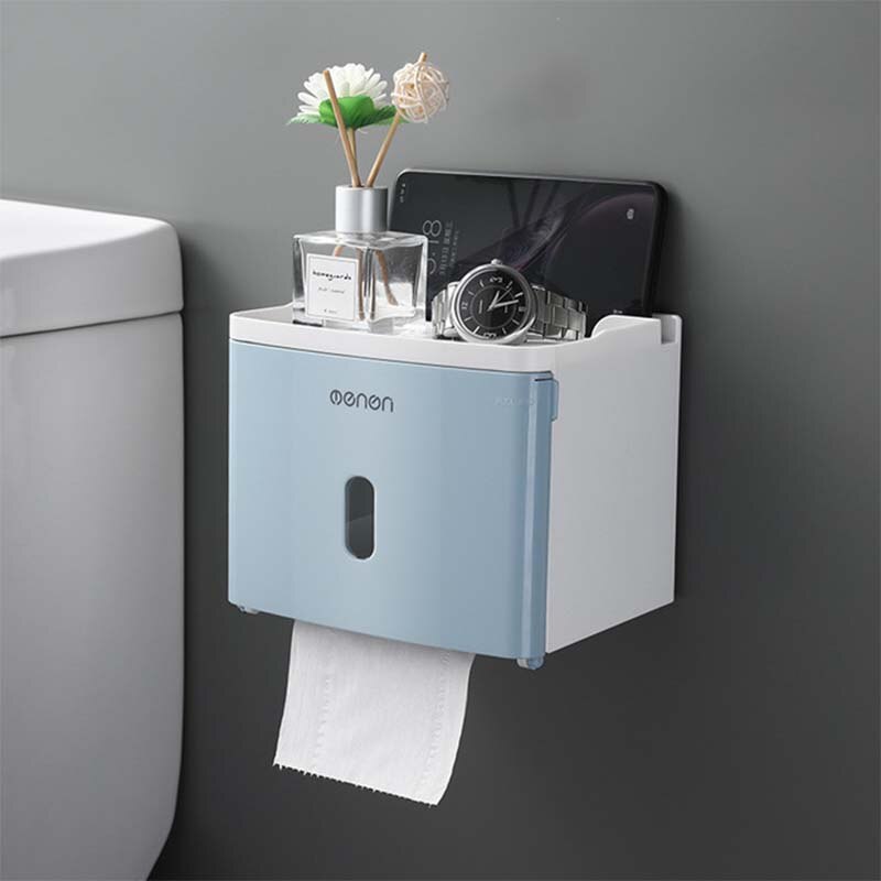 Toilet Paper Roll Holder Wall Mounted Paper Towel Holder Bathroom Tissue Box Storage Rack Waterproof Shelf Bathroom Accessories: Blue