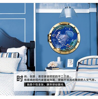 Arrivals 3d Ocean View Window Submarine Wall Sticker /Home Decals Removable Peel Wallpaper/ Sea Cruise Kids Room Decor