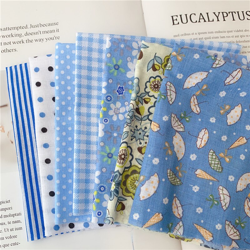 7 pièces 50cm X48cm plaine mince Patchwork coton tissu série florale bleu charme quarts paquet couture: blue3