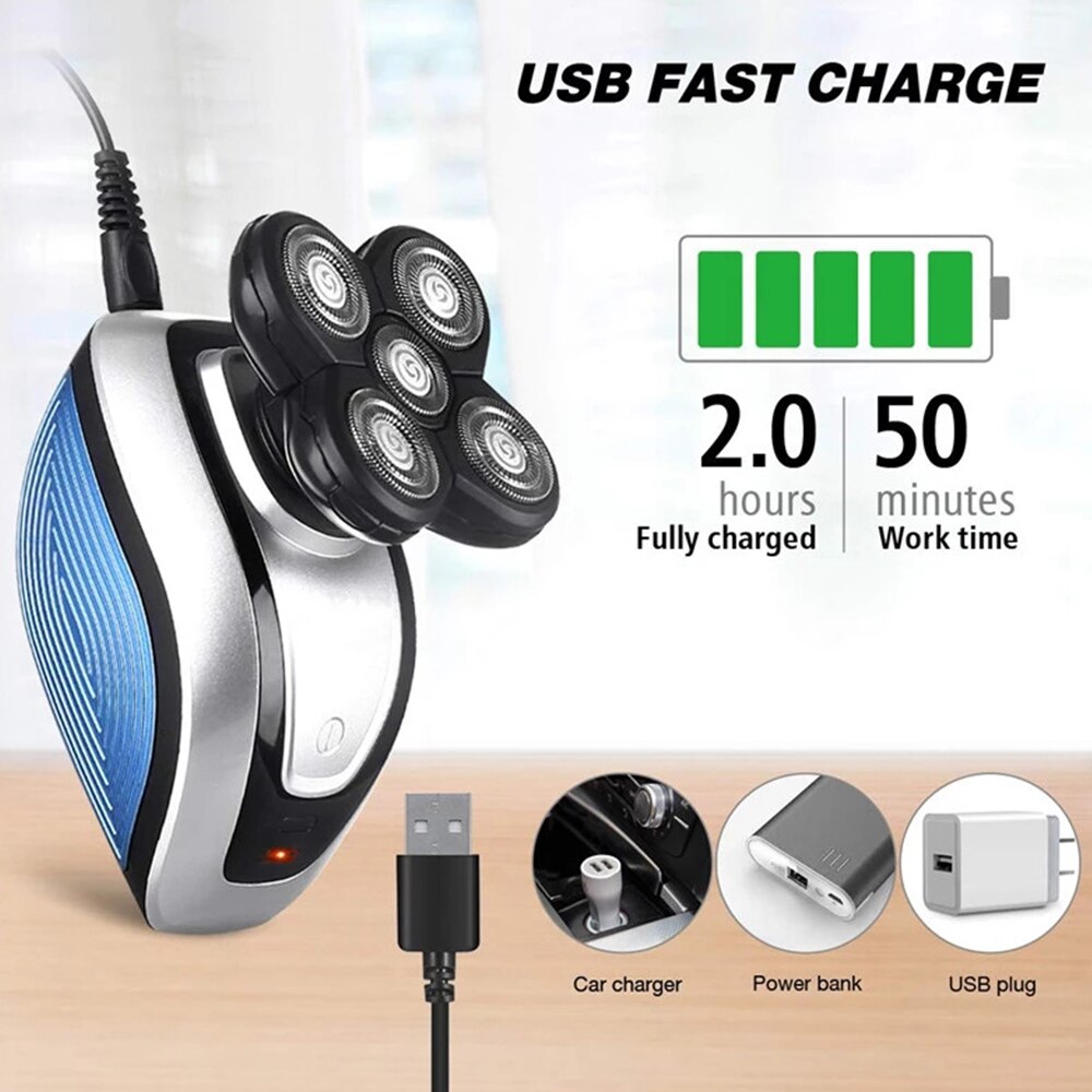 Electric Skull Razor 4 In1 Bald Head Shaver Waterproof 5D Electric Rotary Razor for Men Grooming Kit Beard Body Trimmerl