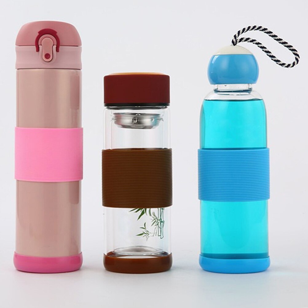 4 stuks Effen Kleur Silicone hittebestendige Cup Mouwen Beschermende antislip Water Glas Cover voor Fles Mok