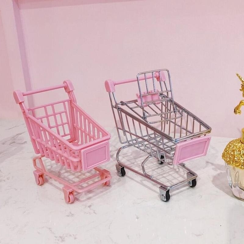 1 stk mini pink indkøbsvogn børn foregive desktop legetøjsvogn simulering shopping dekoration børn hånd ca  i4 j 8
