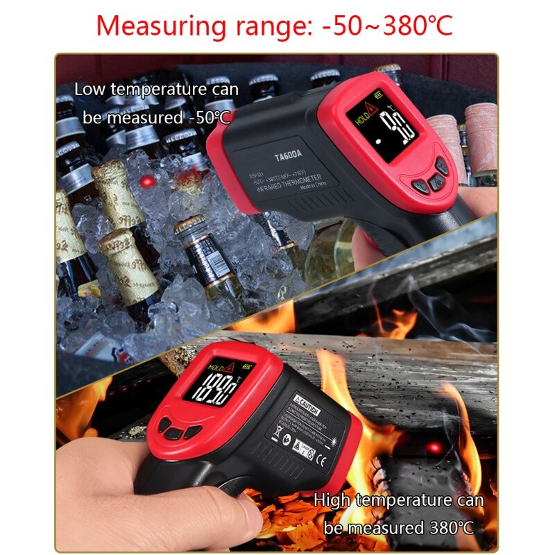 Digitale Infrarood Thermometer Contactloze Temperatuur Meter Pirometer Imager Hygrometer Voor Fabriek Product Kleur Lcd Licht Alarm