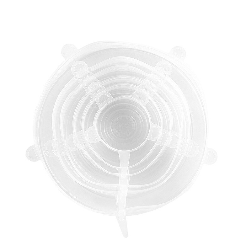 Alibeans 6 stuks/set voedsel siliconen afdekdop universele siliconen deksels voor kookgerei kom herbruikbare rekdeksels keukenaccessoires: Wit