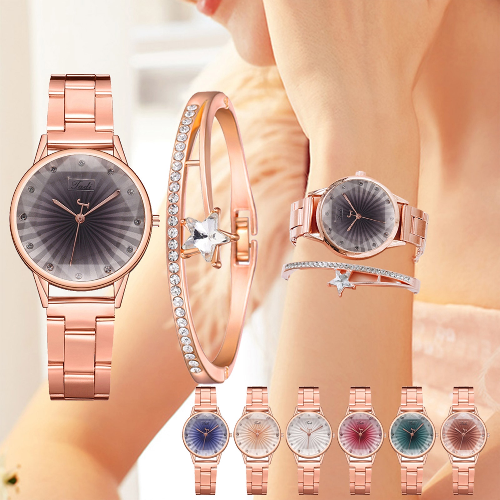 Mode Dames Stalen Band Armband Horloge Set Elegante Geometrische Armband Horloges Vrouwen Часы Женские