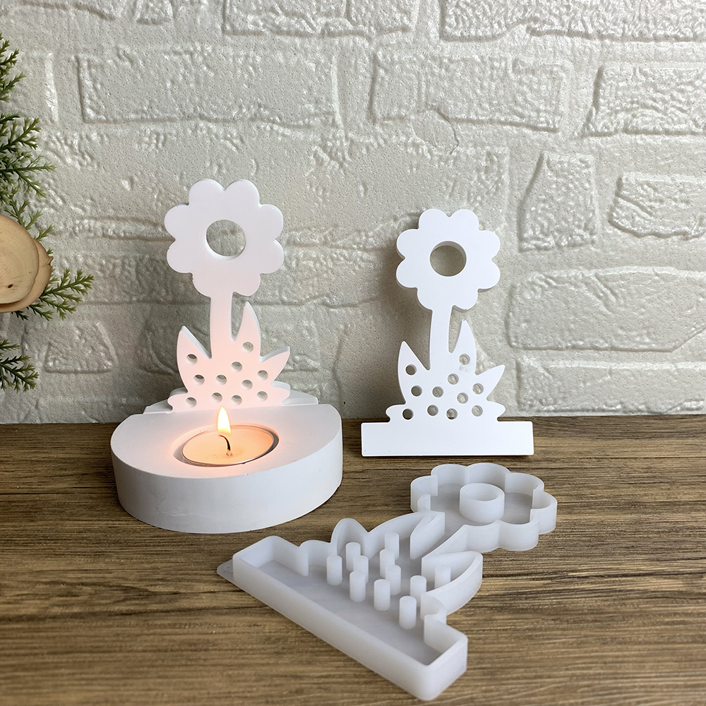 Molde de silicona para candelabro de flores, portavelas DIY para luz de té, molde de fundición de yeso y cemento, moldes artesanales de resina epoxi de girasol