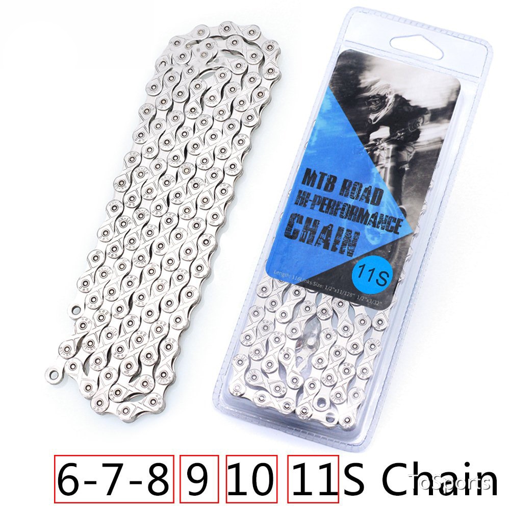 Bicycle Bike Chain 6 7 8 9 10 11 Speed Mountain Bike Fully Electroplated Silver Chain Outdoor Cycling 24/27/30 Variable Speed