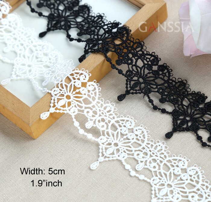 Adornos de encaje solubles en agua de corte clásica, accesorios de costura de ropa (ss-1006), 1 yarda de ancho: 5cm