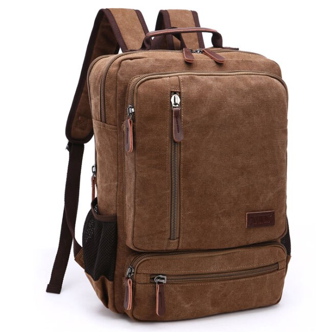 Vintage Canvas Backpack - 20-35L - Laptop Compartment - School Travel - Unisex: Coffee