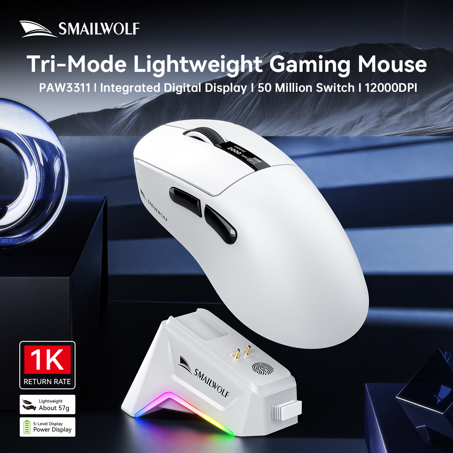 Smailwolf M6 Wireless Bluetooth Gaming Mouse Three-mode switching,magnetic charging,PAW3311 sensor,ultra-lightweight,ergonomic